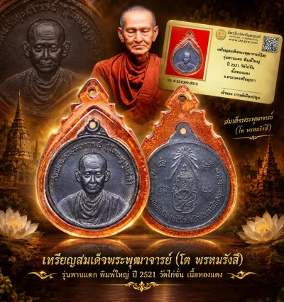 รับประกันพระแท้ เหรียญสมเด็จพระพุฒาจารย์(โต) รุ่นพานแตก พิมพ์ใหญ่ ปี 2521 วัดไก่จ้น เนื้อทองแดง จ.พระนครศรีอยุธยา