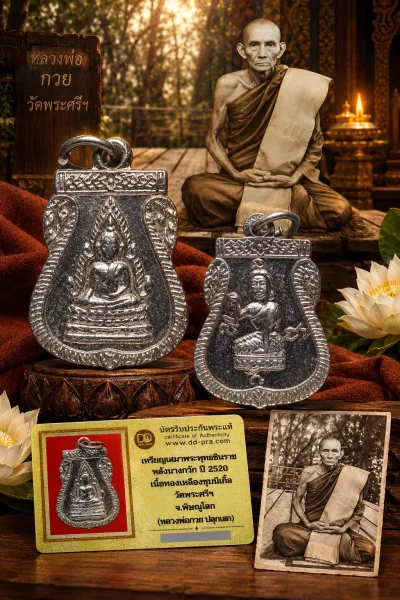 รับประกันพระแท้ !!!! เหรียญเสมาพระพุทธชินราช หลังนางกวัก ปี 2520 เนื้อทองเหลืองชุบนิเกิ้ล วัดพระศรีฯ จ.พิษณุโลก (หลวงพ่อกวย ปลุกเสก)