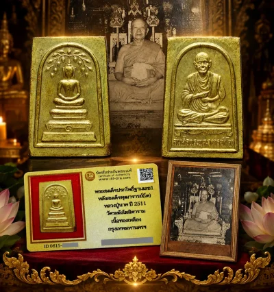 รับประกันพระแท้ !!!! พระสมเด็จปรกโพธิ์ฐานเลข1 หลังสมเด็จพุฒาจาร์(โต) หลวงปู่นาค ปี 2511  เนื้อทองเหลือง วัดระฆังโฆสิตาราม กรุงเทพมหานครฯ