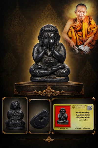 รับประกันพระแท้ !!! พระปิดตาหลวงพ่อคูณ รุ่นเฮงคูณเฮง ปี 2536 เนื้อเมฆพัตร วัดบ้านไร่ จ.นครราชสีมา