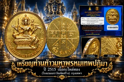 สวย !!!  แชมป์ !!!  เหรียญท่านท้าวมหาพรหมเทพปฏิมา ปี 2515 เนื้อกะไหล่ทอง (โรงแรมเอราวัณจัดสร้าง) กรุงเทพฯ