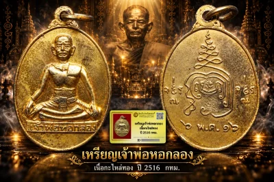 รับประกันพระแท้ !!!! เหรียญเจ้าพ่อหอกลอง เนื้อกะไหล่ทอง ปี 2516 กรุงเทพฯ