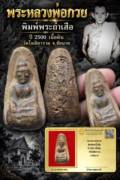 850.- พระหลวงพ่อกวย พิมพ์พระถ้ำเสือ ปี 2500 เนื้อดิน วัดโฆสิตาราม จ.ชัยนาท
