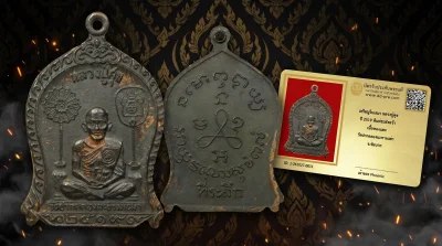 เหรียญหลวงปู่ศุข วัดปากคลองมะขามเฒ่า จ.ชัยนาท พิมพ์เสมา เนื้อทองแดง จัดสร้างในปี พ.ศ. 2519
