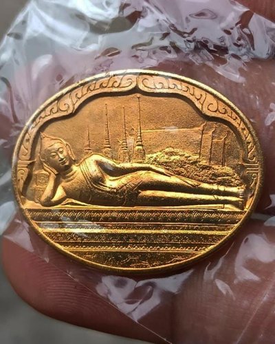 1.เหรียญพระนอน หลัง ภปร. พิธีใหญ่วัดโพธิ์ ฉลองในหลวงพระชนมายุครบ 5 รอบ พ.ศ. 2530 ไม่ผ่านการใช้ ซองเดิมๆ