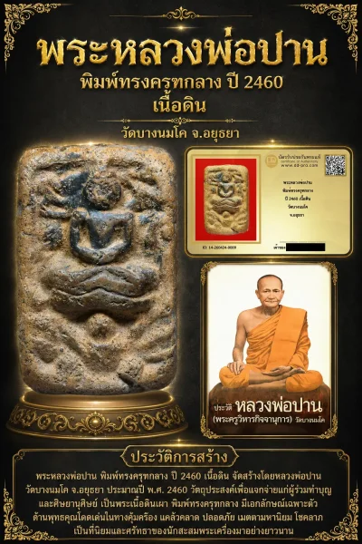 +++ เริ่มประมูล พระแท้ๆ  ครับ พระหลวงพ่อปาน พิมพ์ทรงครุฑกลาง ปี 2460 เนื้อดิน วัดบางนมโค จ.อยุธยาหายากมาก ครับ วัดใจให้ครับ ทุนมาแพง *** ตัวจริงเสียงจริง *** แท้ดูง่ายครับ +++ ข้อมูลตามบัตรรับประกัน +++
