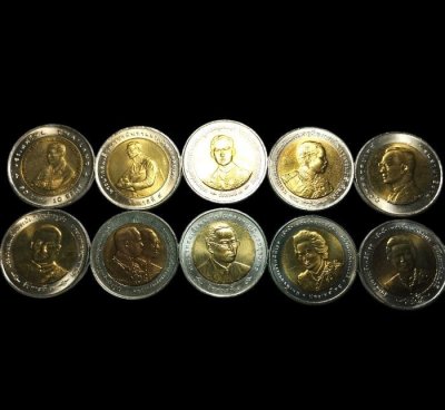 300.-เหรียญ10บาท รัชกาลที่9 จำนวน10เหรียญ สองสี 10วาระ