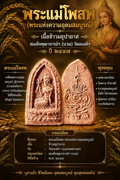 เคาะเดียว....พระแม่โพสพสมเด็จพุฒาจารย์(นวม) วัดอนงค์ ปี 2497 เนื้อผง กรุงเทพฯ