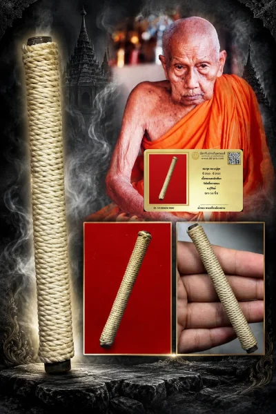 1500.- ตะกรุด หลวงปู่สุข ปี 2510 - ปี 2515 เนื้อทองแดงถักเชือก วัดโพธิ์ทรายทอง จ.บุรีรัมย์ (ยาว 3.6 นิ้ว)